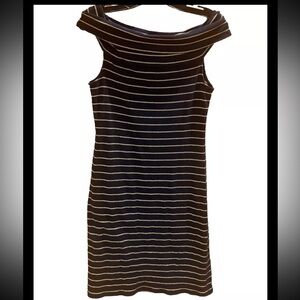 Lauren Ralph Lauren Sleeveless Black Dress Metallic Gold Stripes Size Medium